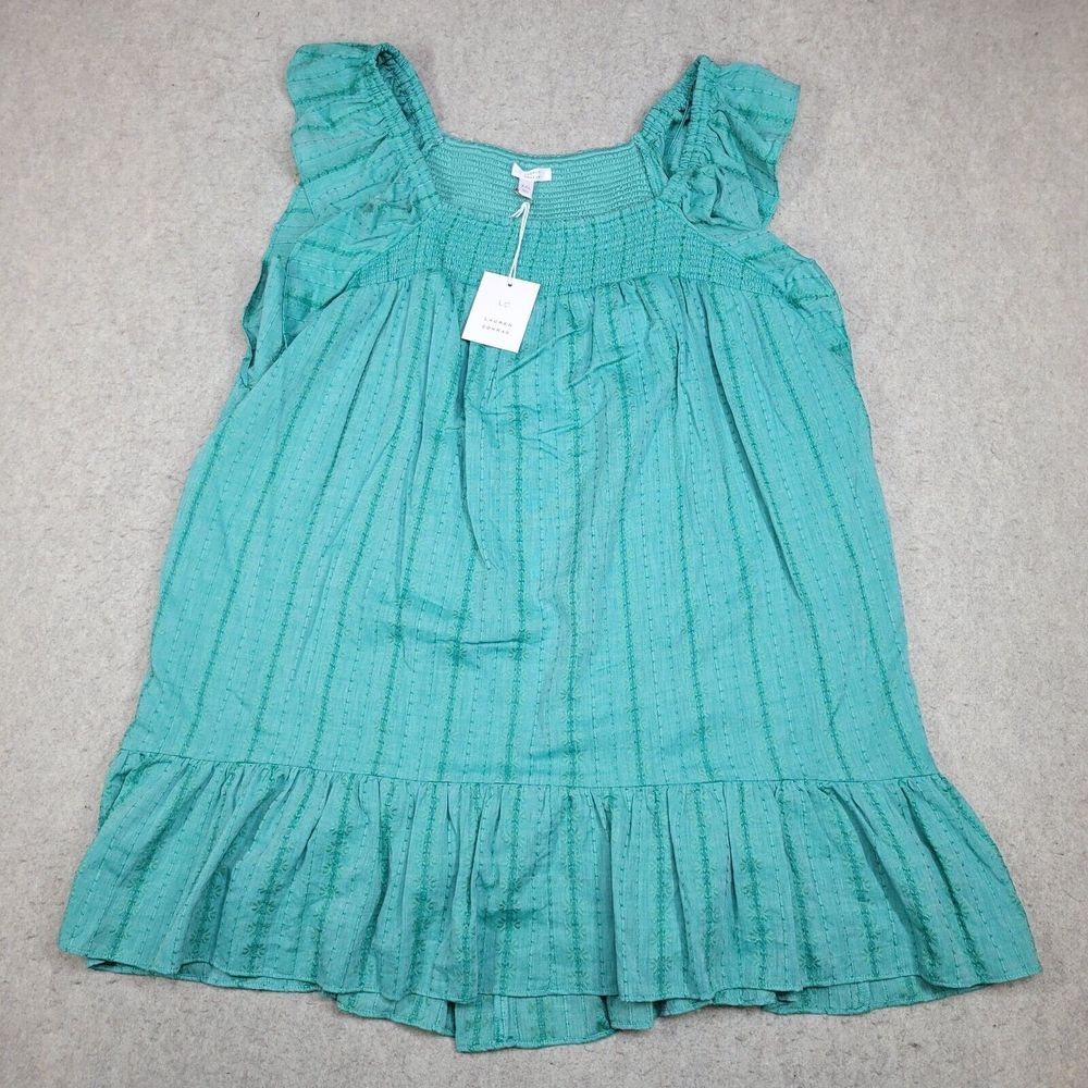 NWT LC Lauren Conrad Green‎ Smocked Ruffle Sleeve Midi Dress M Medium Teal Party